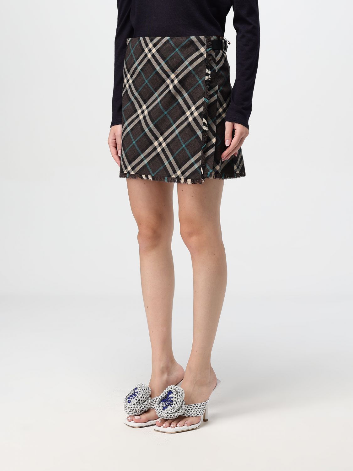 Check Wool Blend Mini Kilt Skirts