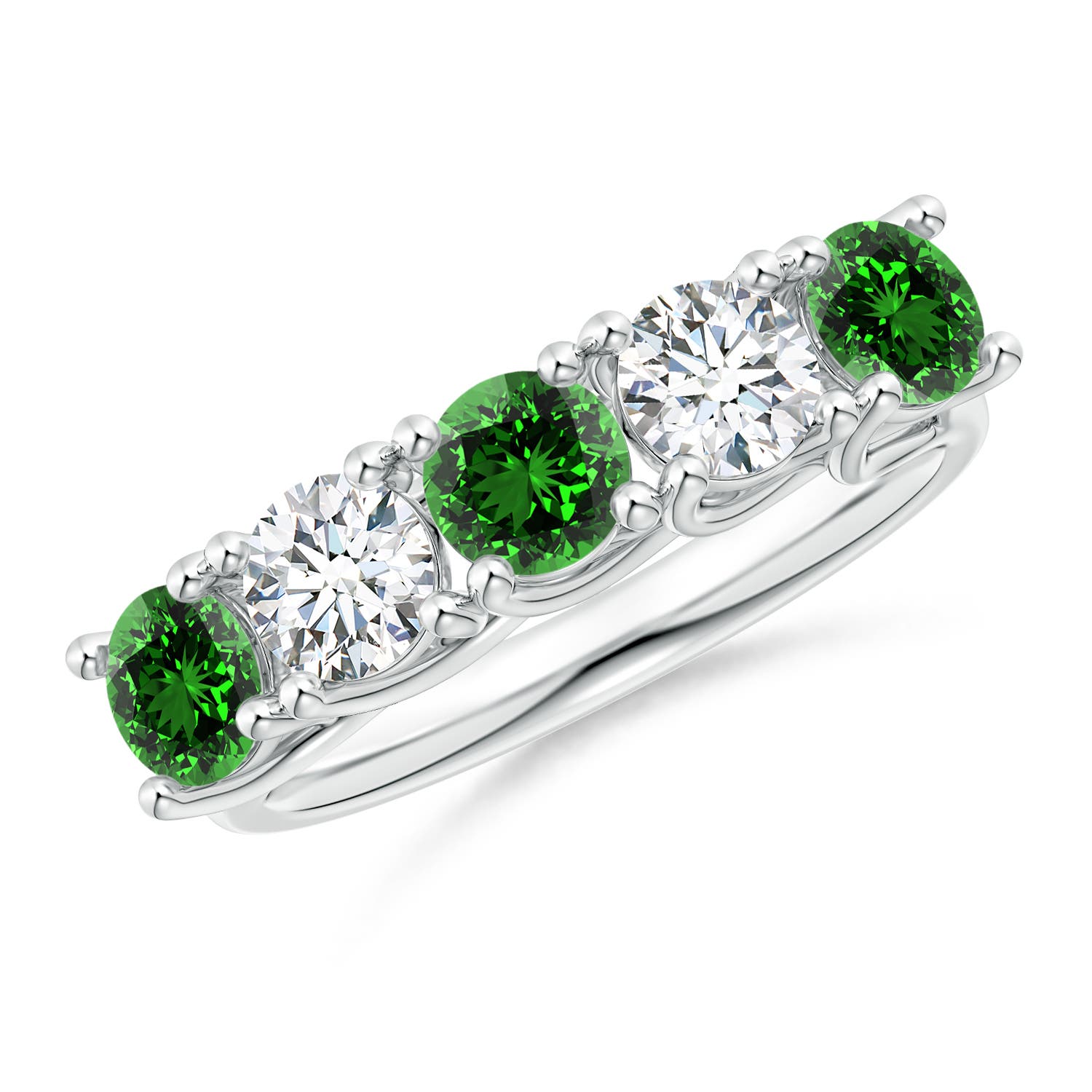 Angara 1.05 Carats Lab-Grown Half Eternity Five Stone Emerald and Lab Diamond Wedding Ring in Platinum