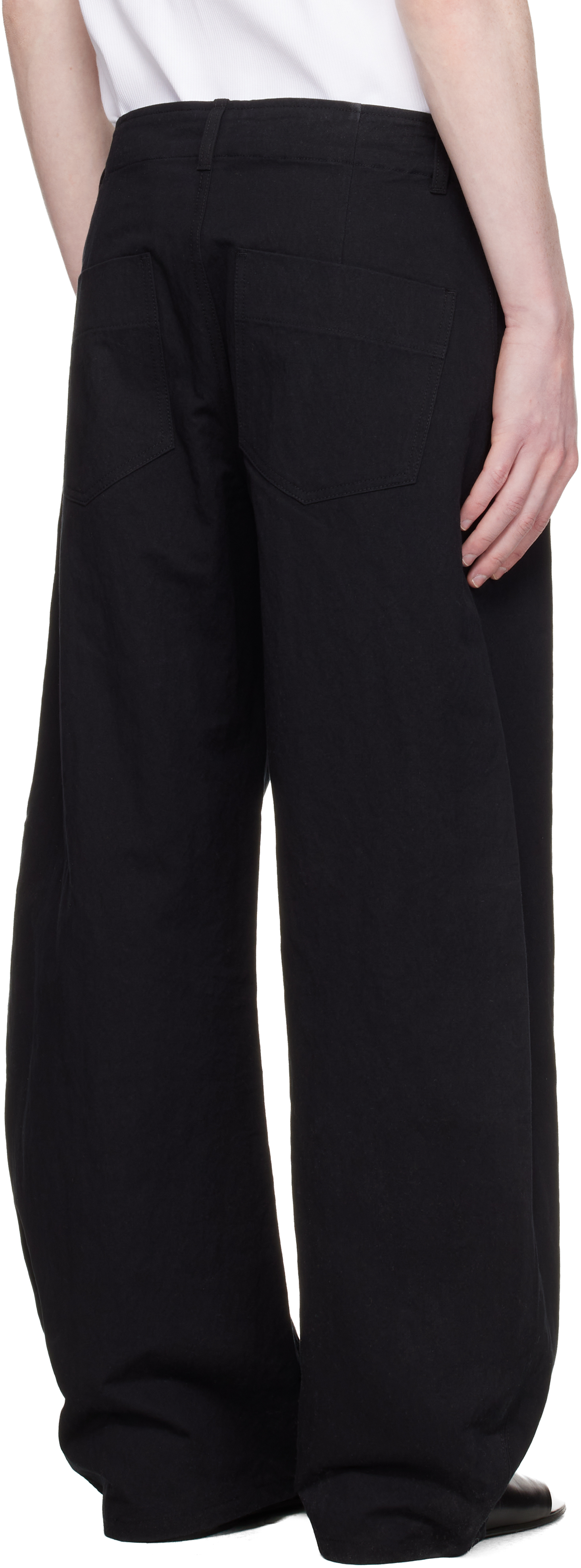 Black Deep Curved Cotton Blend Trousers