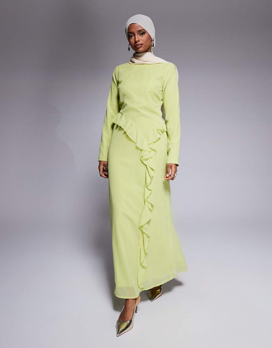ASOS DESIGN curved drape detail maxi dress in lime green