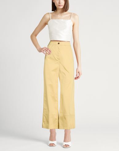 Woman Pants Mustard Size 2 Cotton, Elastane