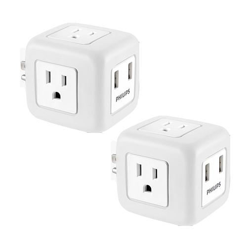 Cube 3 AC  2 USB Outlets w/Surge Protection 2-pack