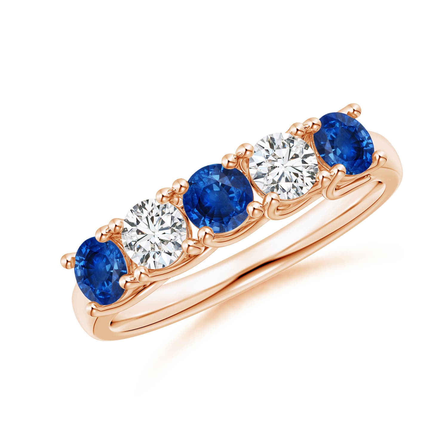 Angara 0.78 Carat Half Eternity Five Stone Sapphire and Diamond Wedding Band in 14K Rose Gold