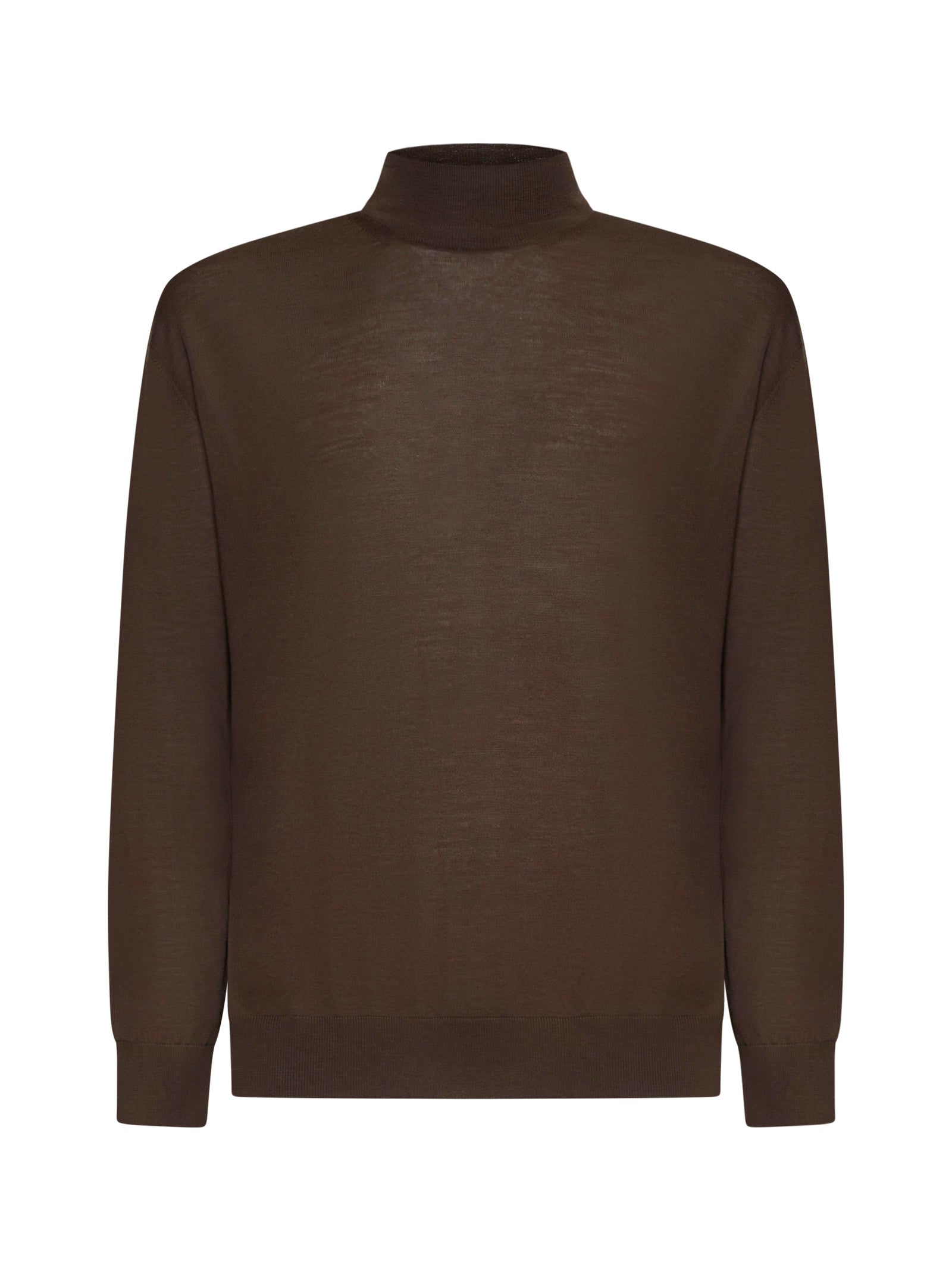 Virgin Wool Mock Neck Sweater — Brown