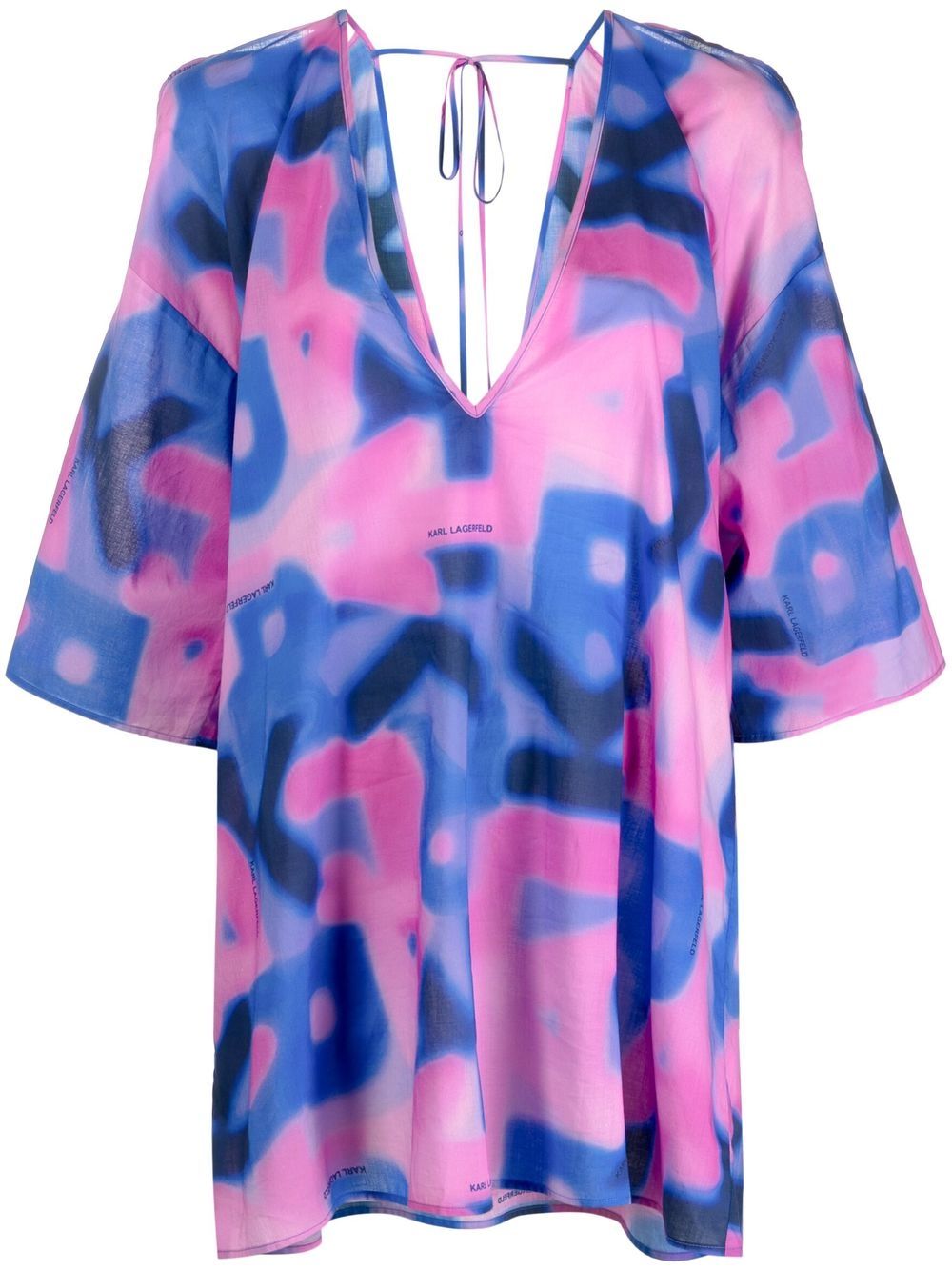 Abstract-print cotton kaftan dress - Blue