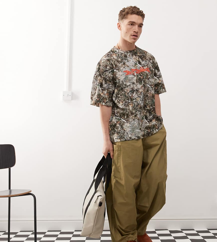 Oversized camo print t-shirt in multi