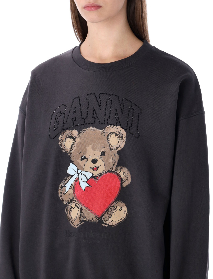 Bear Graphic Sweatshirt With Rhinestones