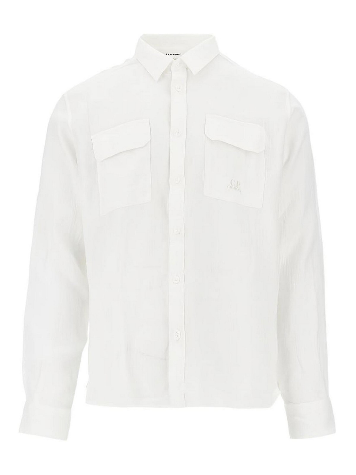 C. P. Company White Linen Long-Sleeved Shirt