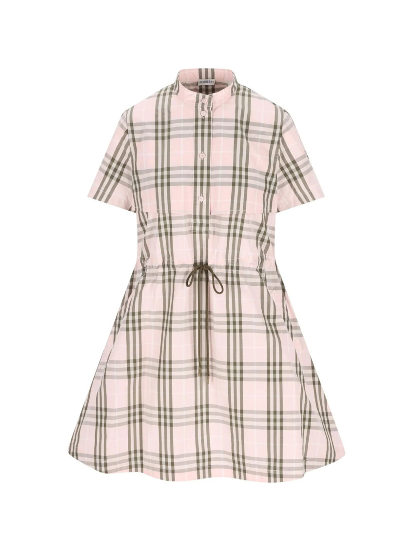 Burberry - short sleeve dress checked pattern drawstring waist