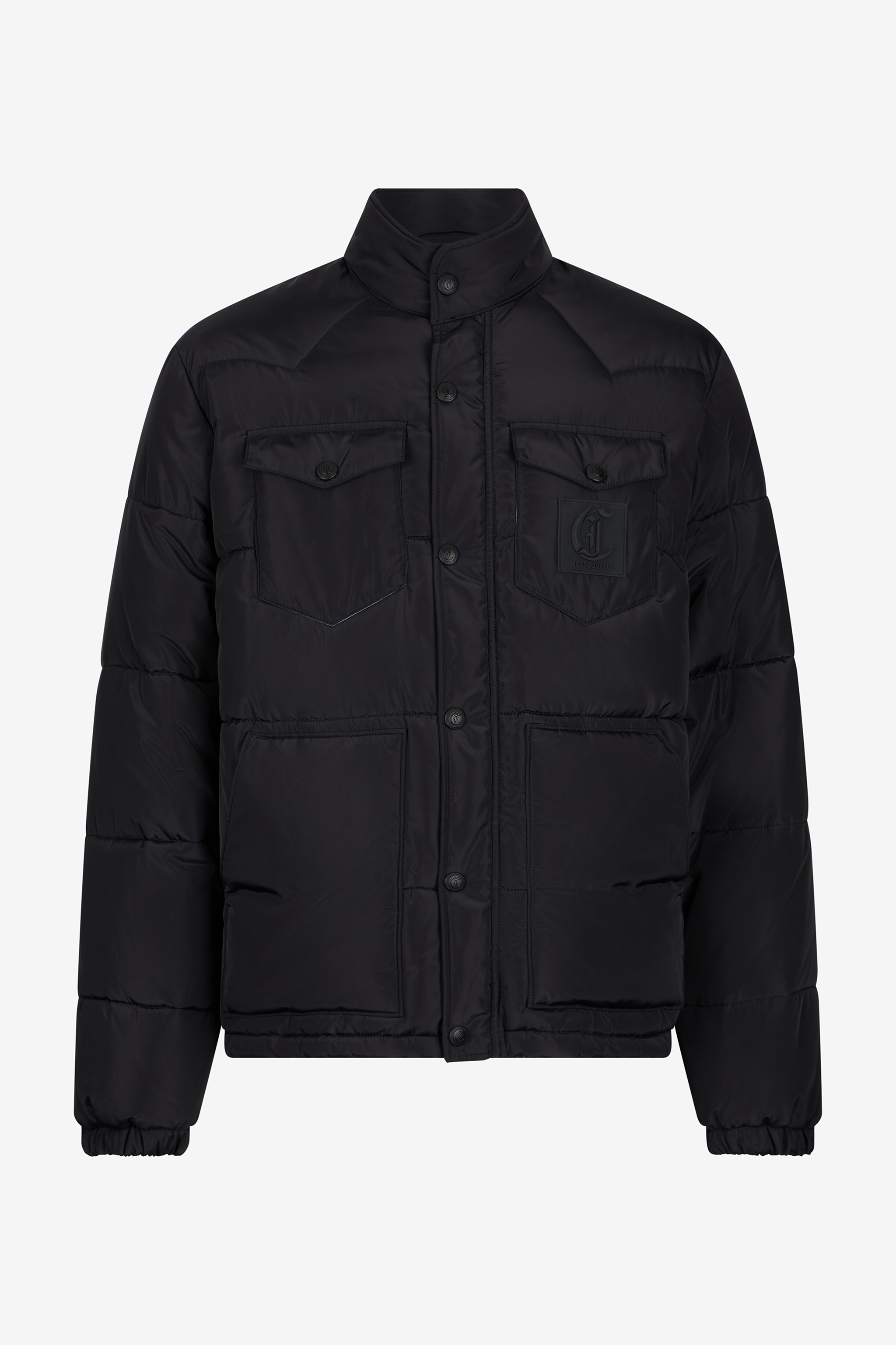 Black Puffer Jacket With Monogram Jc