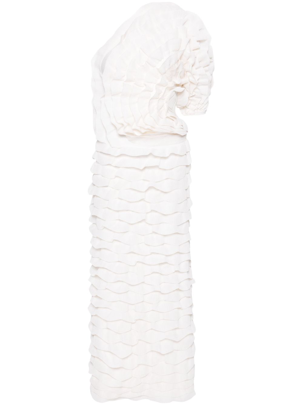 Ruffled asymmetric maxi dress - White