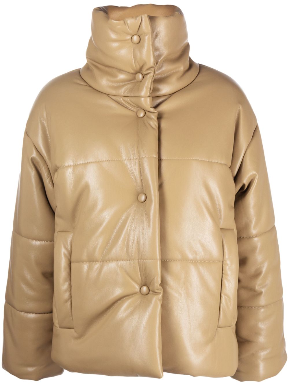 Faux-leather puffer jacket - Neutrals