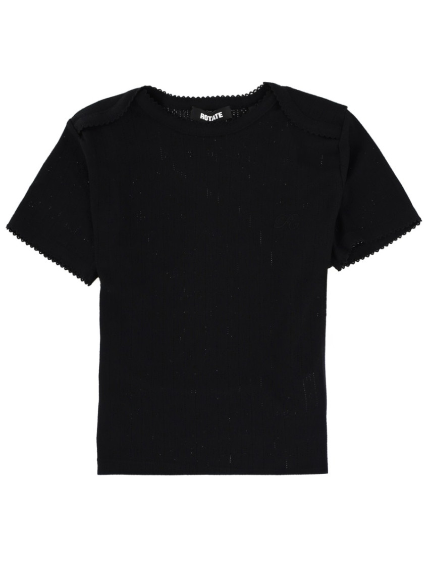 Rotate Birger Christensen - short sleeve ribbed top with scalloped edge