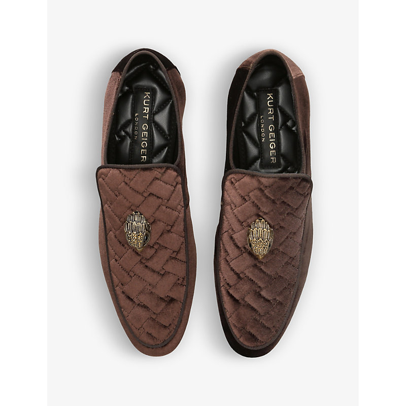 Mens Brown/oth Hugh Eagle-embellished Quilted Velvet Loafers