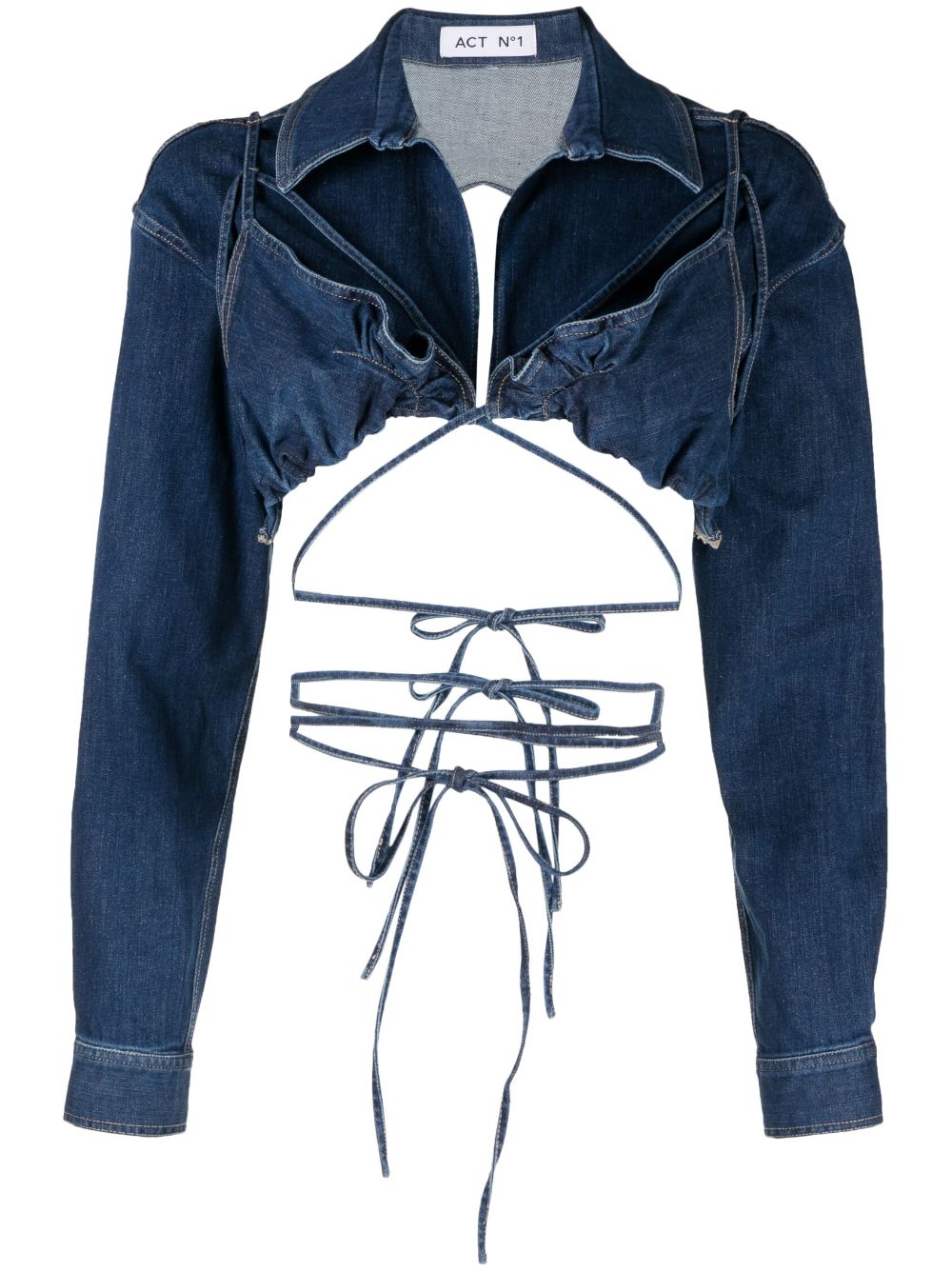 Cropped open-back denim blouse - Blue