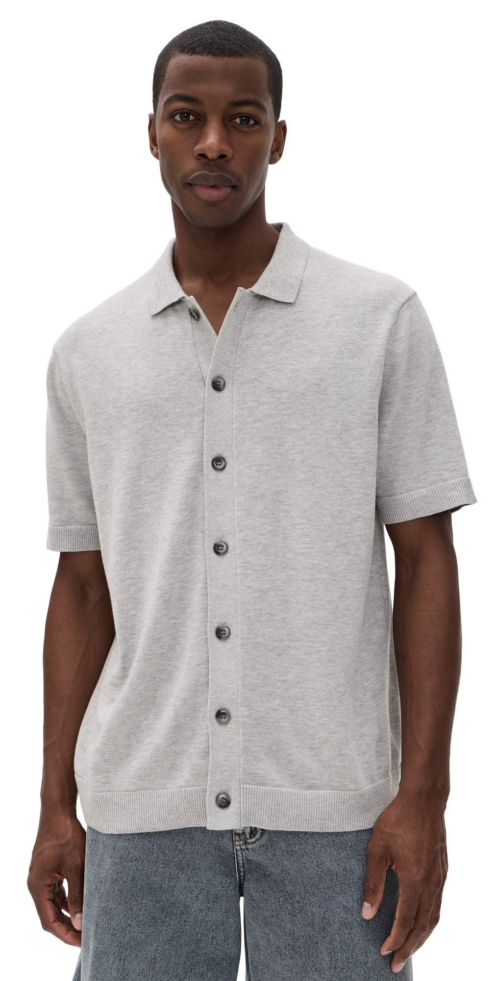 Blake Knit Button Up Shirt Neutral Grey