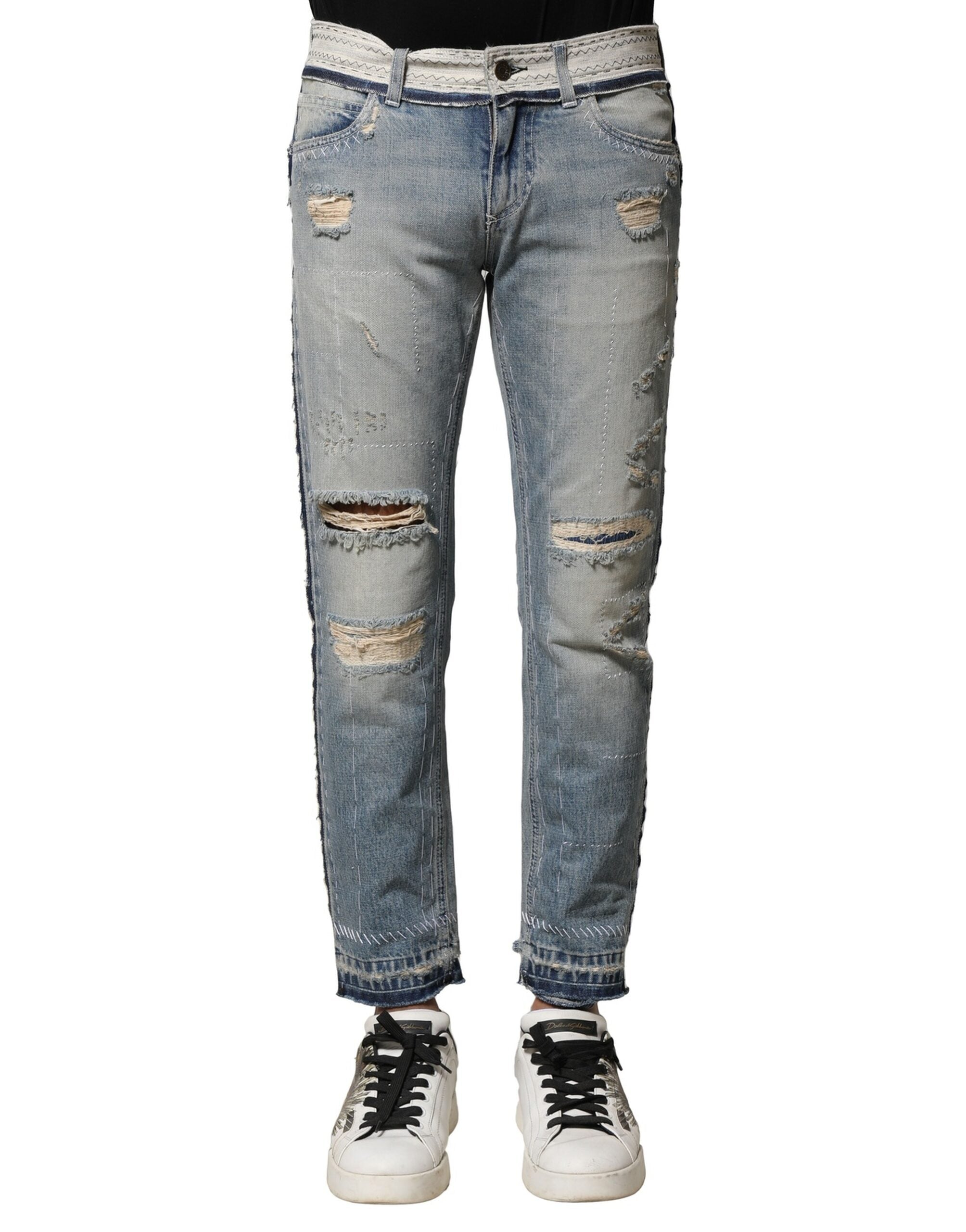 Distressed Straight-Leg Jeans — Blue