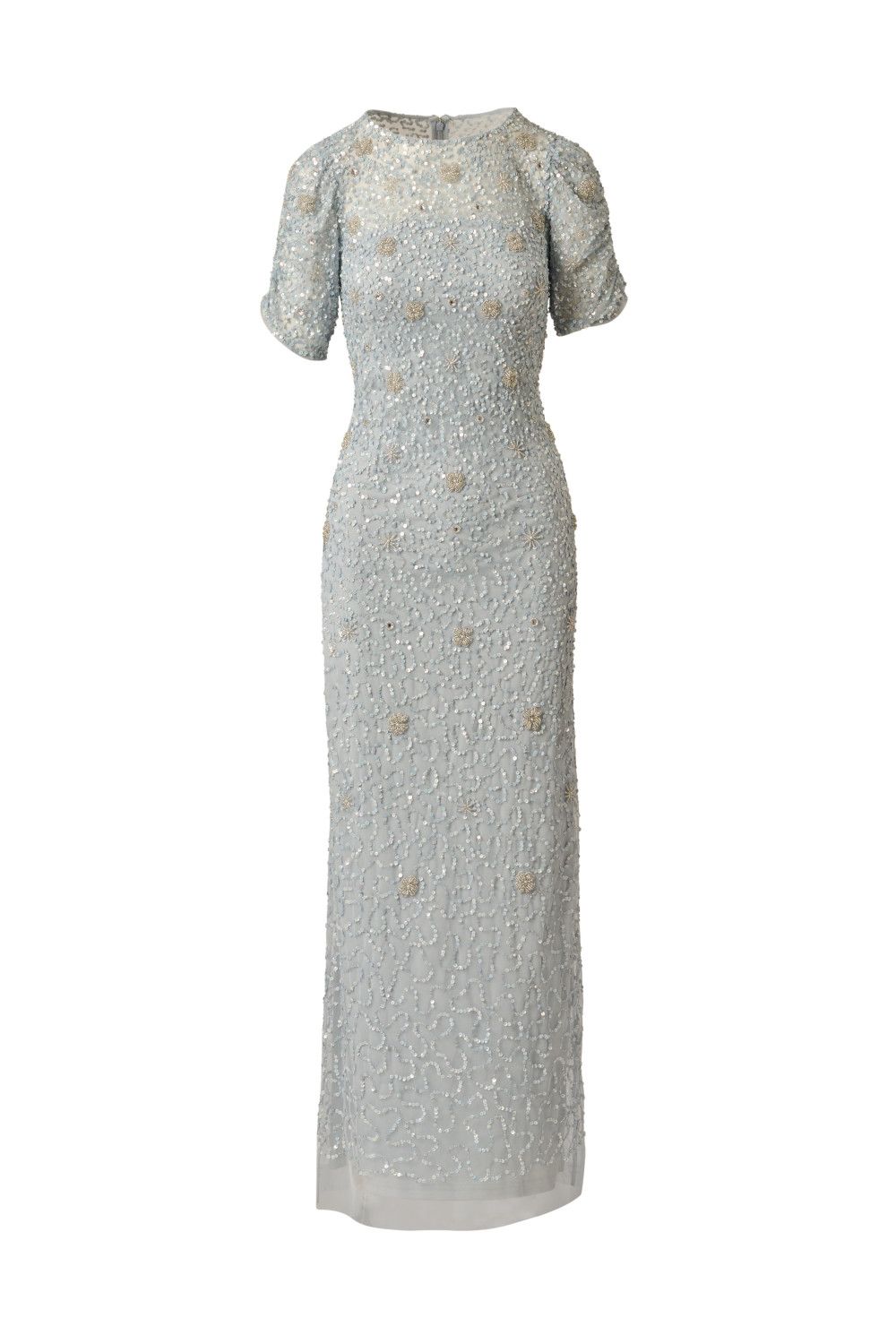 Adrianna Papell Women's Elbow Sleeve Bead Dress in Light Blue