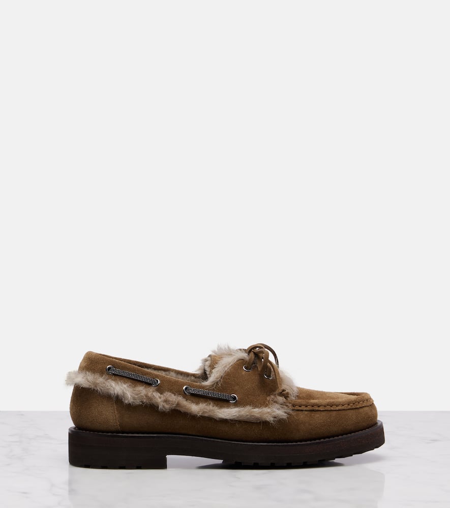 Shearling-lined suede boat shoes