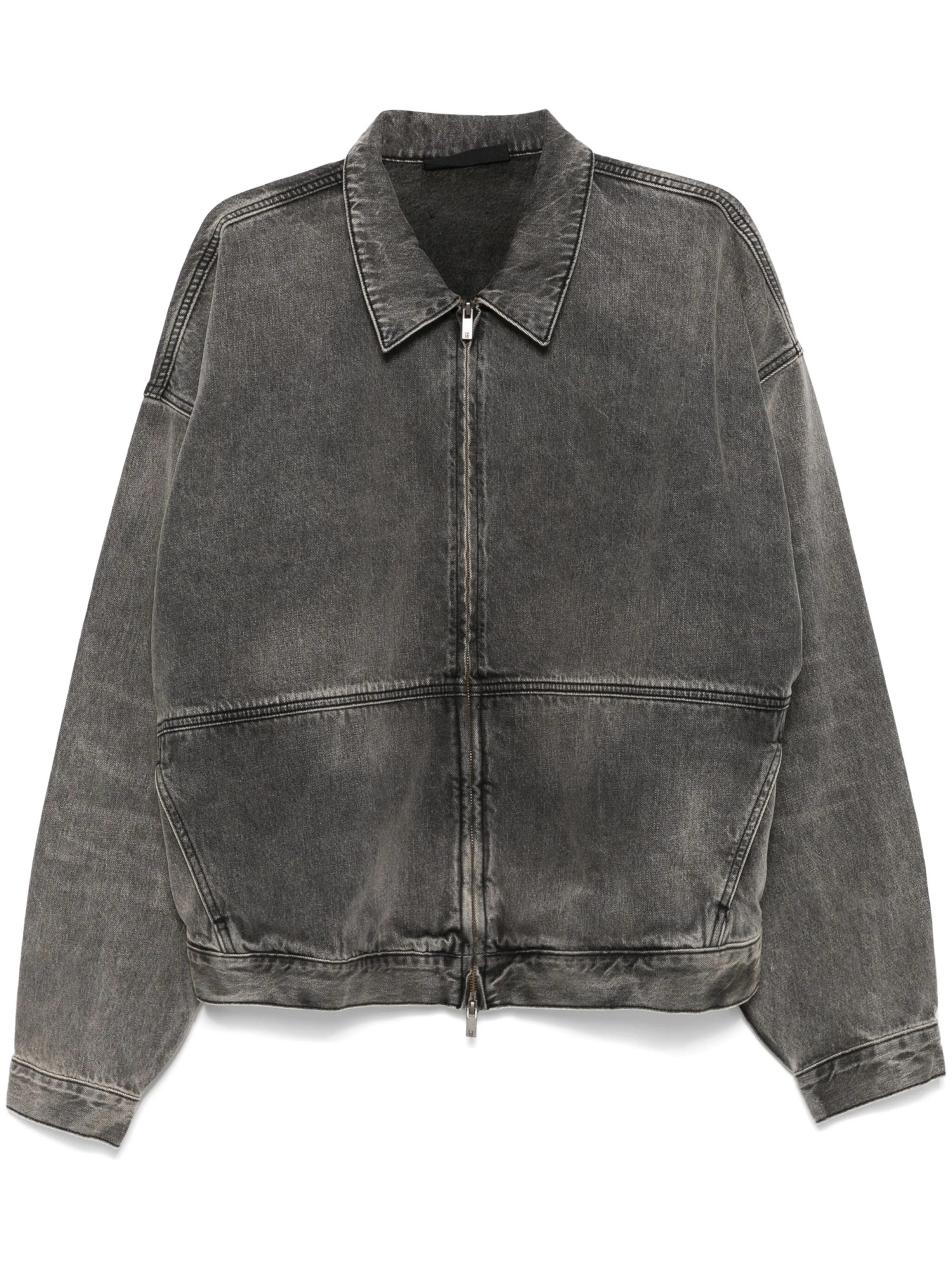 Zippered long-sleeve denim jacket