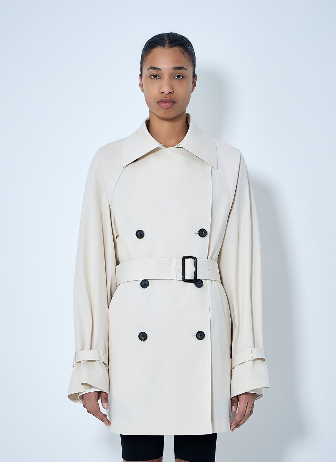 Double-breasted Cotton Trench Coat - Woman Coats Cream Fr