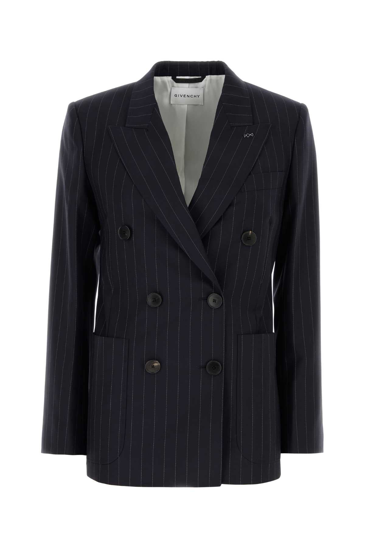 Wool Pinstriped Blazer — Navy