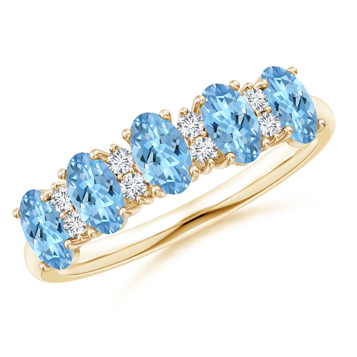 Angara 1.0 Carat Five Stone Aquamarine and Diamond Wedding Ring in 18K Yellow Gold