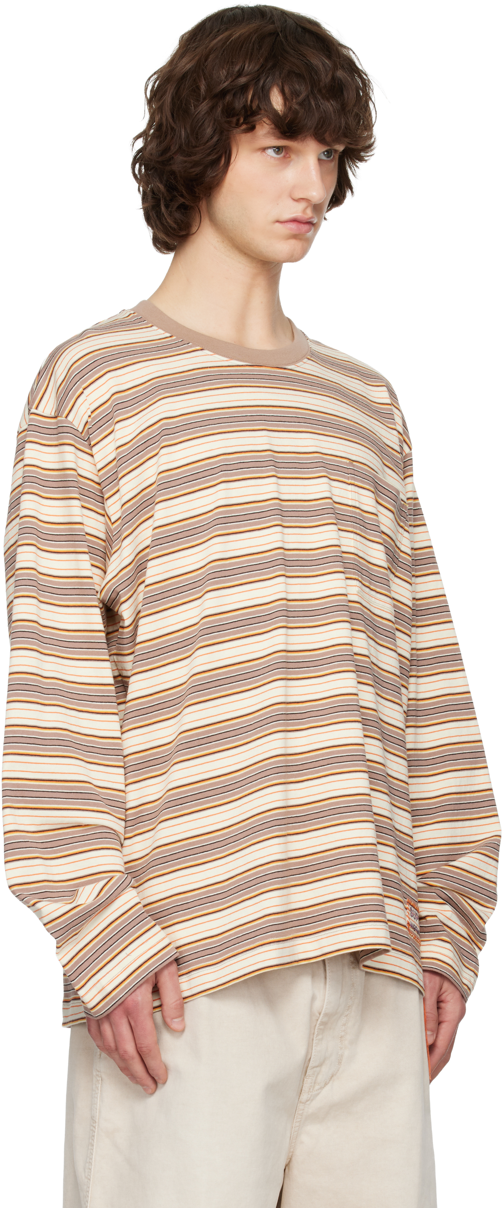 Brown & Off-White Striped Long Sleeve T-shirt