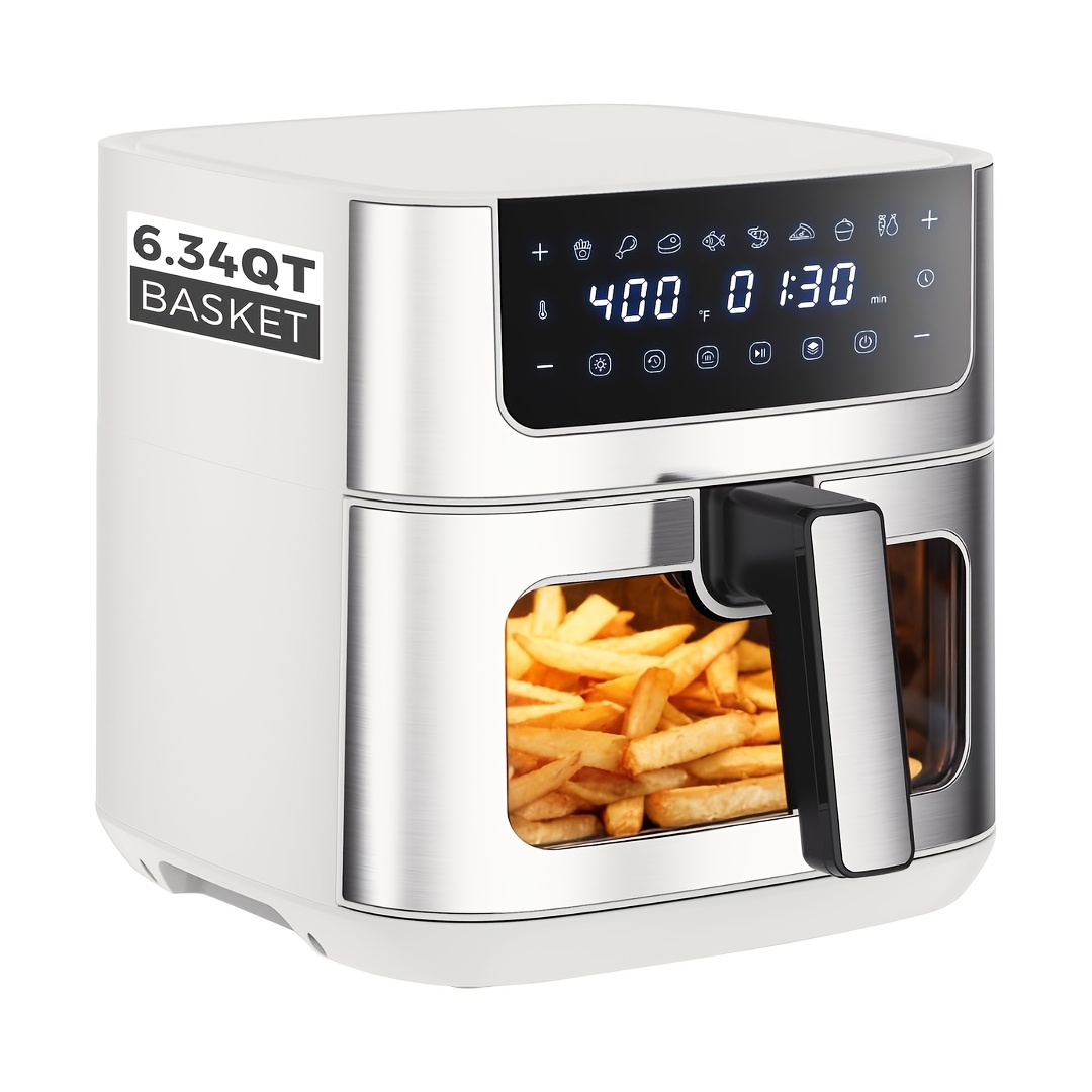TEMU 6. Air Fryer With Window, 8 Food With 400° Heat, 90-min Timer, Nonstick Dishwasher- For Air Fry, Roast, , Bake, Stainless Stee