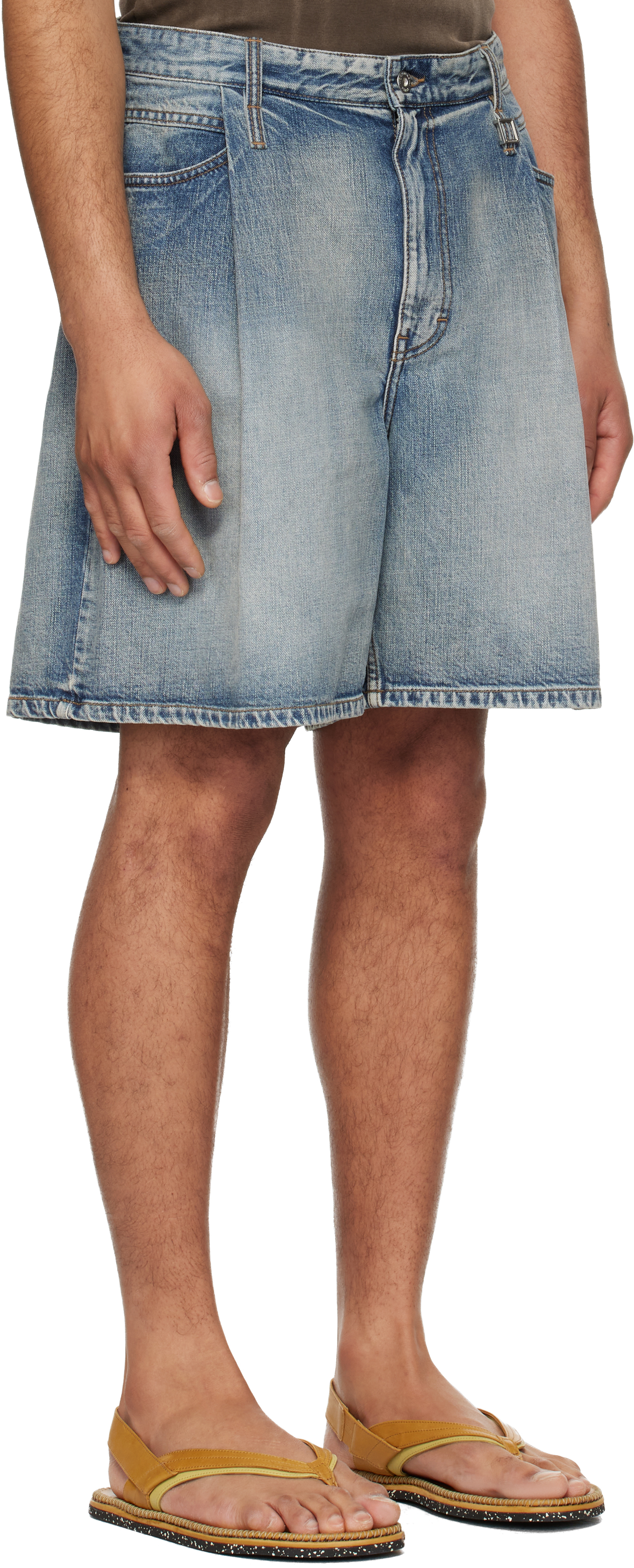 Blue One Tuck Denim Shorts