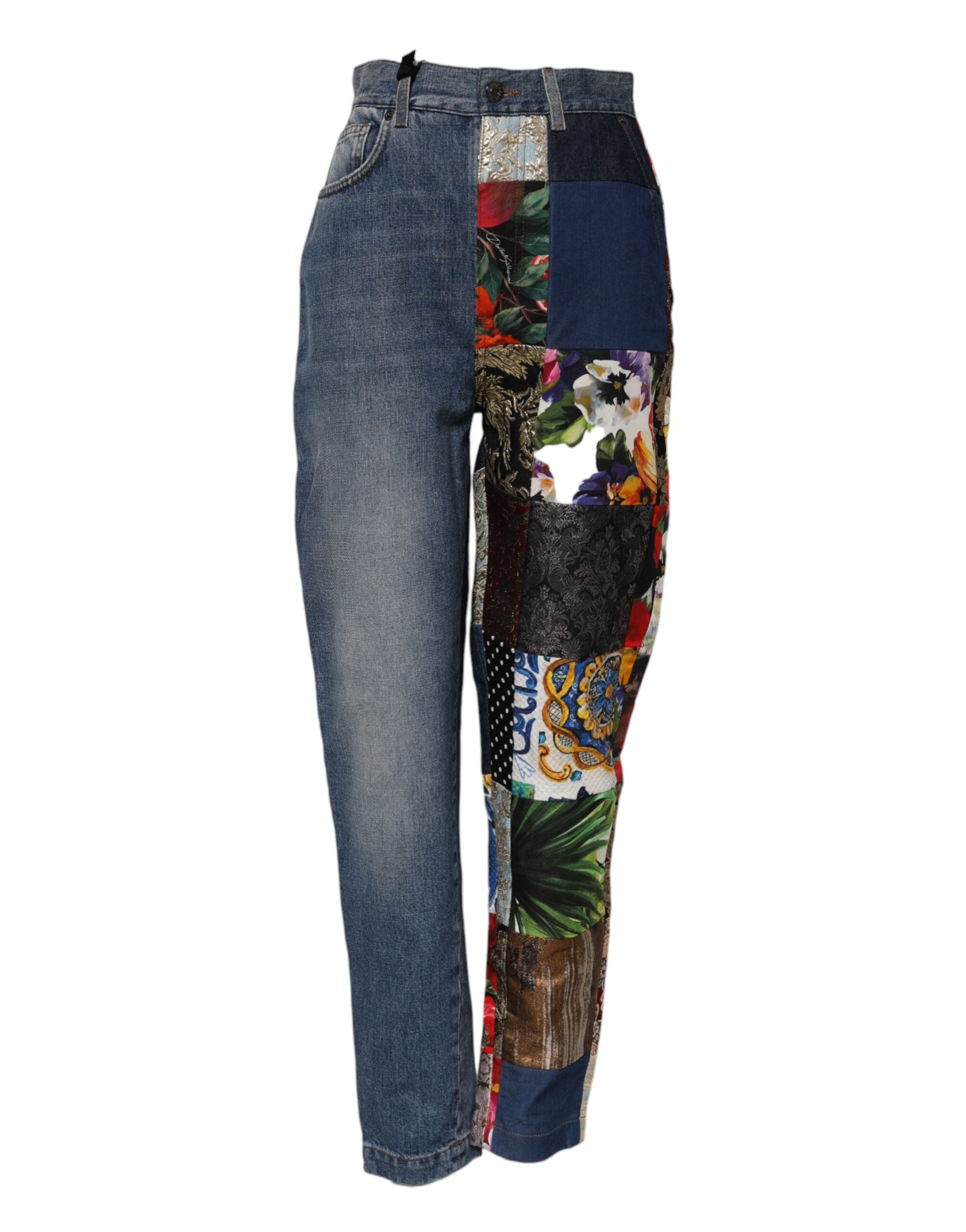 Patchwork Jacquard Jeans — Blue