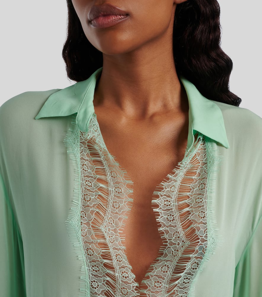 Lace-trimmed sheer georgette shirt