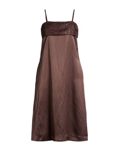 Woman Midi dress Dark brown Size 6 Viscose, Linen, Polyester