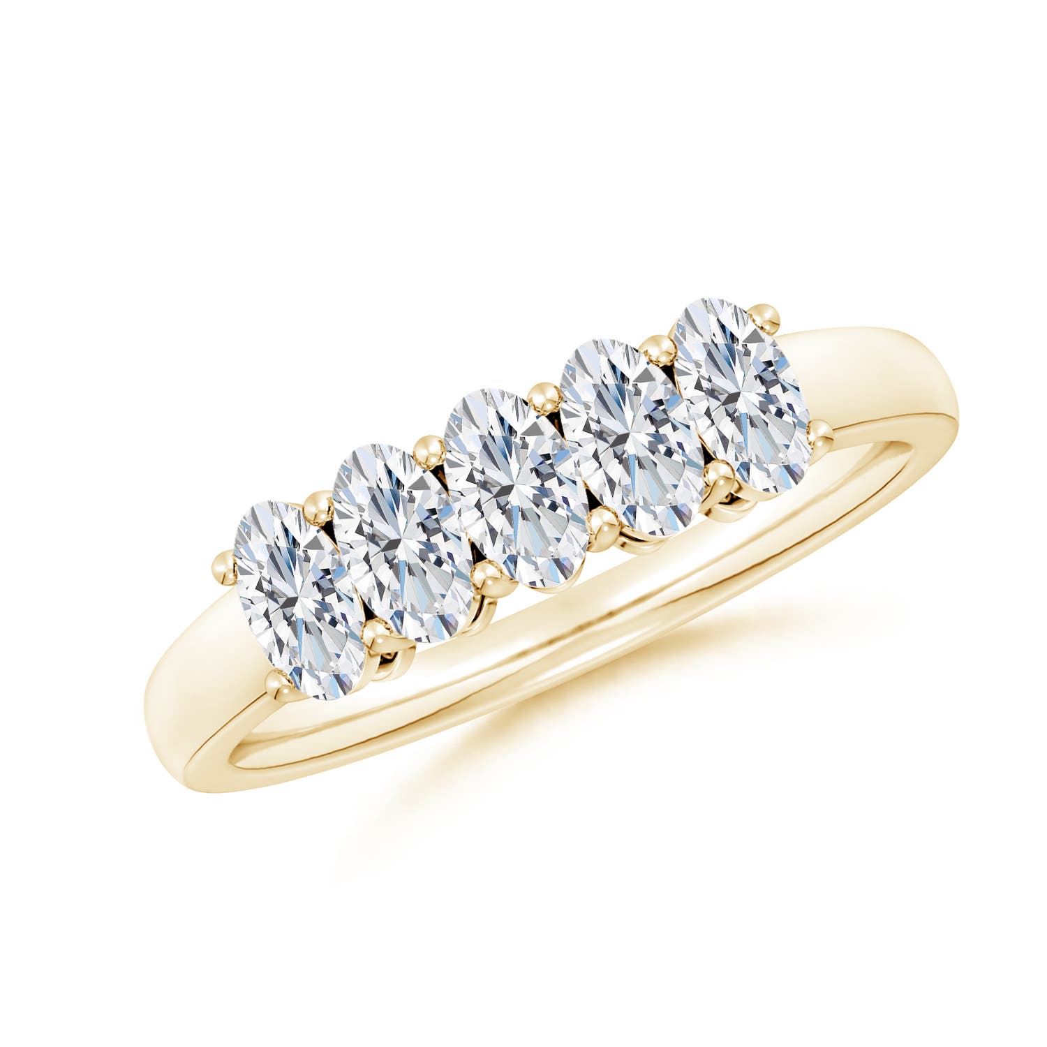Angara 1.05 Carats Lab-Grown Prong-Set Oval Diamond Five Stone Wedding Ring in 14K Yellow Gold