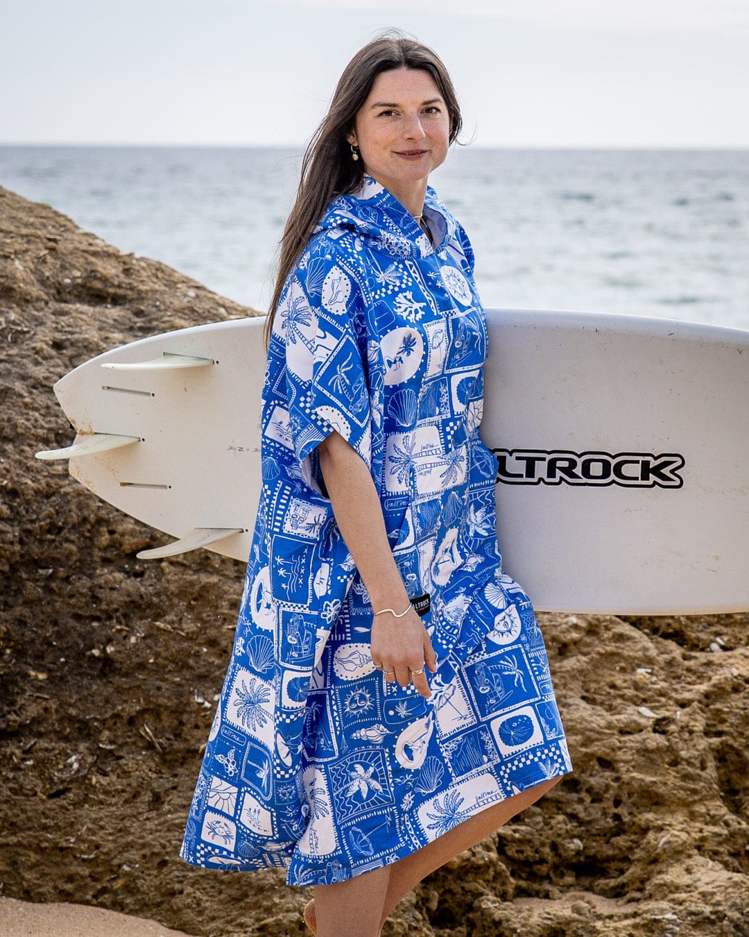 Saltrock Womens Island Tiles Poncho in Bright Blue