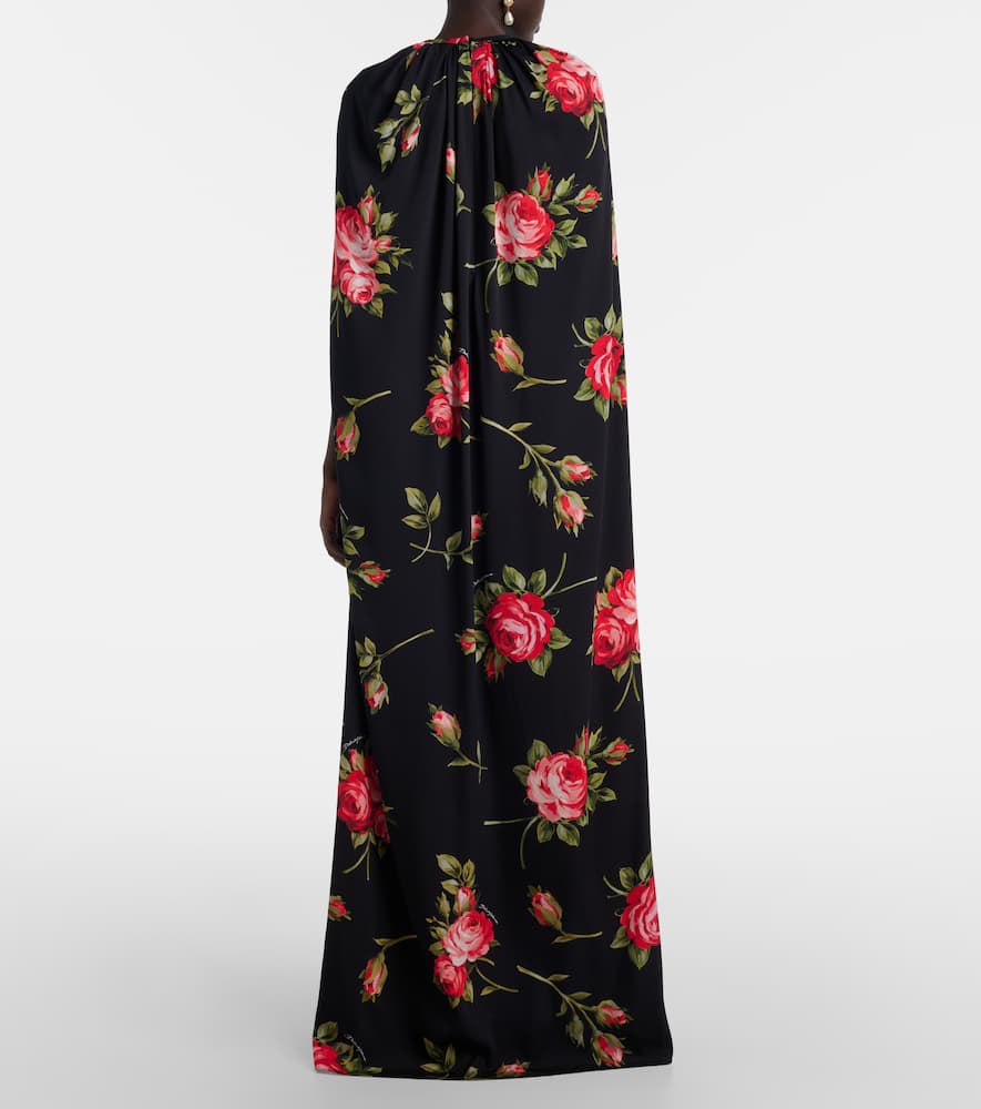 Floral caped silk-blend gown