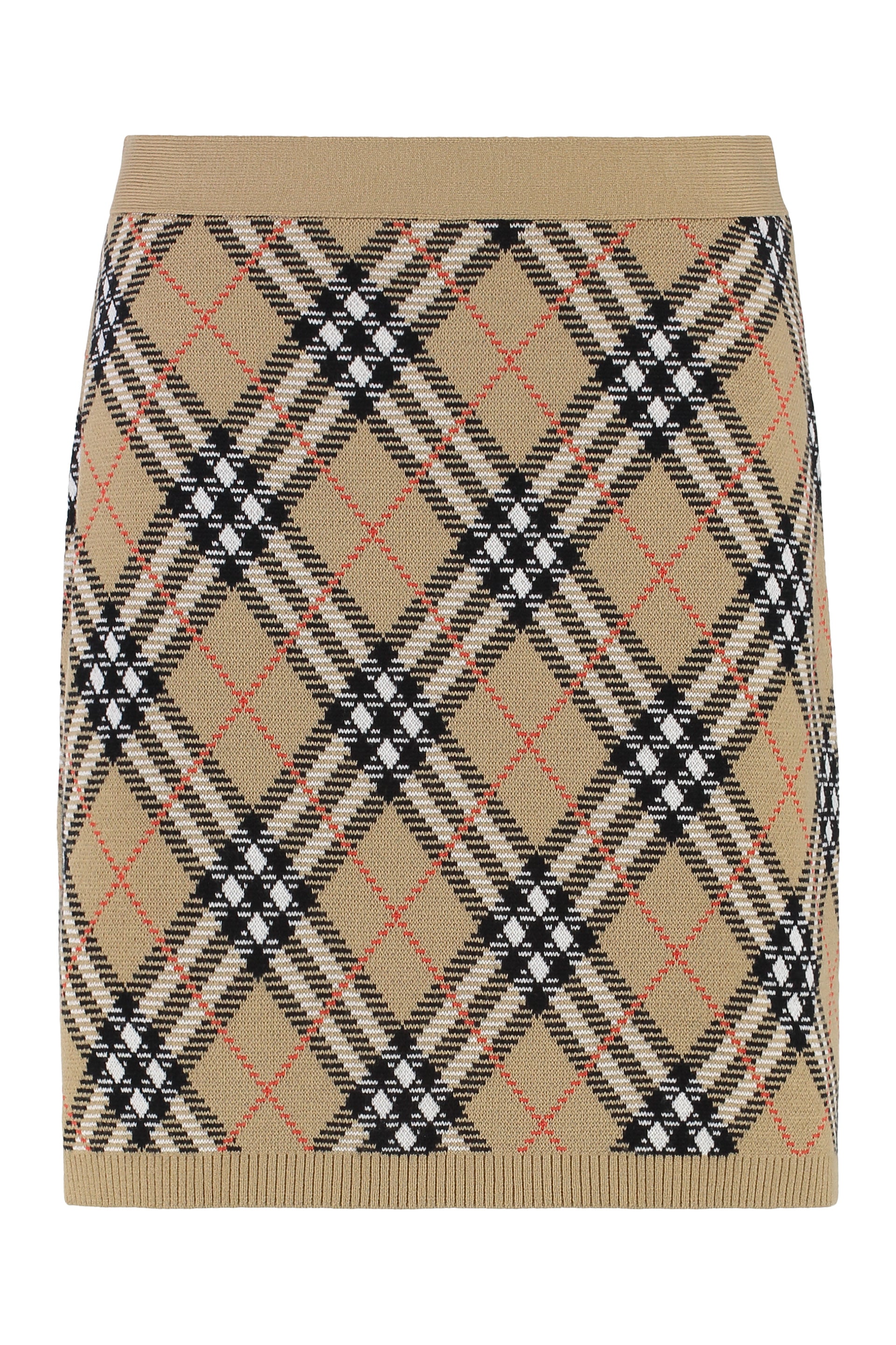 Check-Knit Wool Mini Skirt — Beige