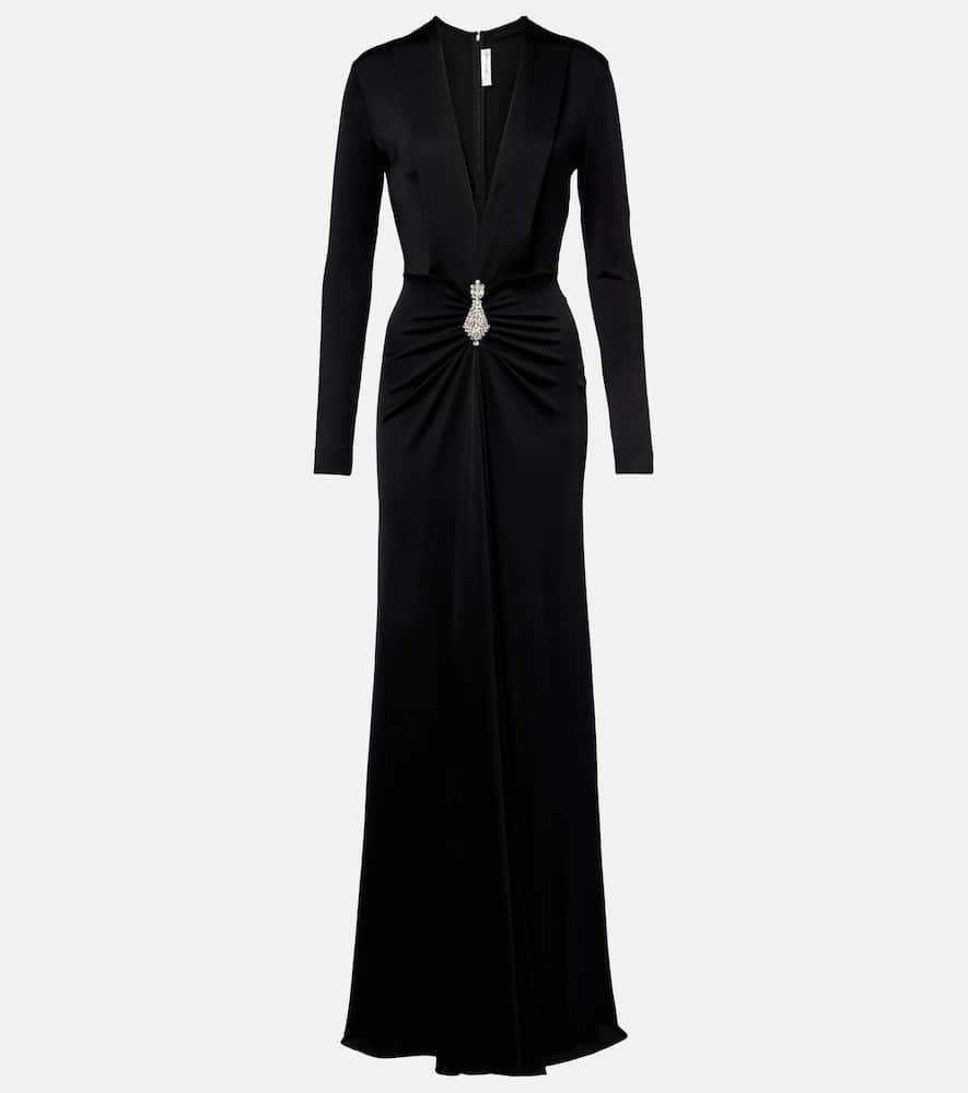 Embellished gathered crêpe gown