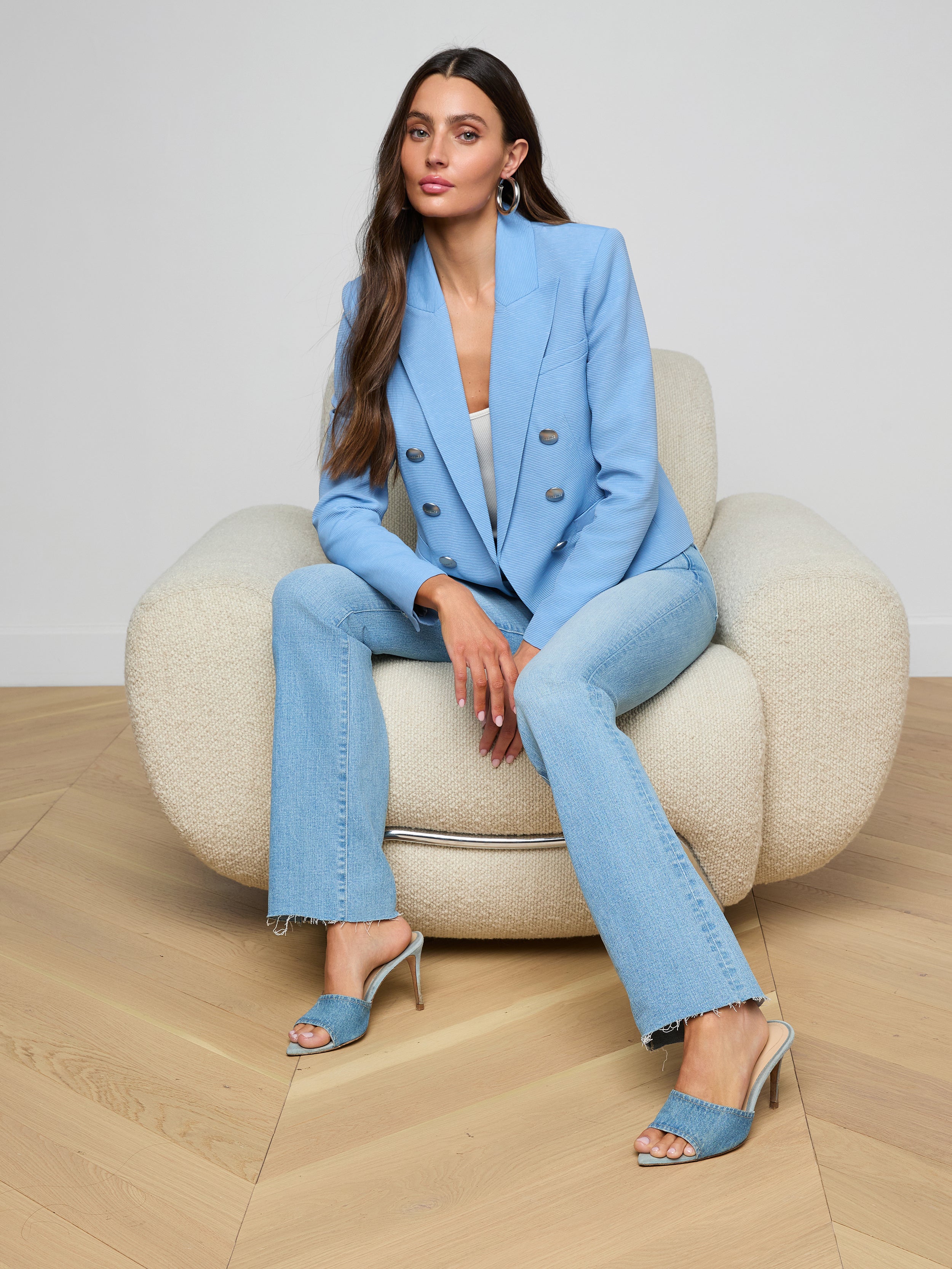 Brooke Blazer In Allure Blue/ivory/blue Watercolor Lilac