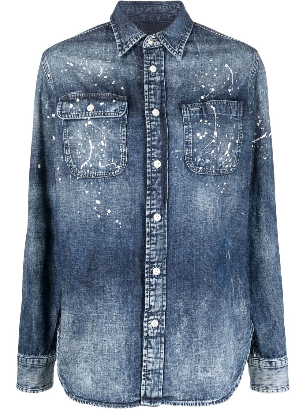 Paint-splatter denim shirt - Blue