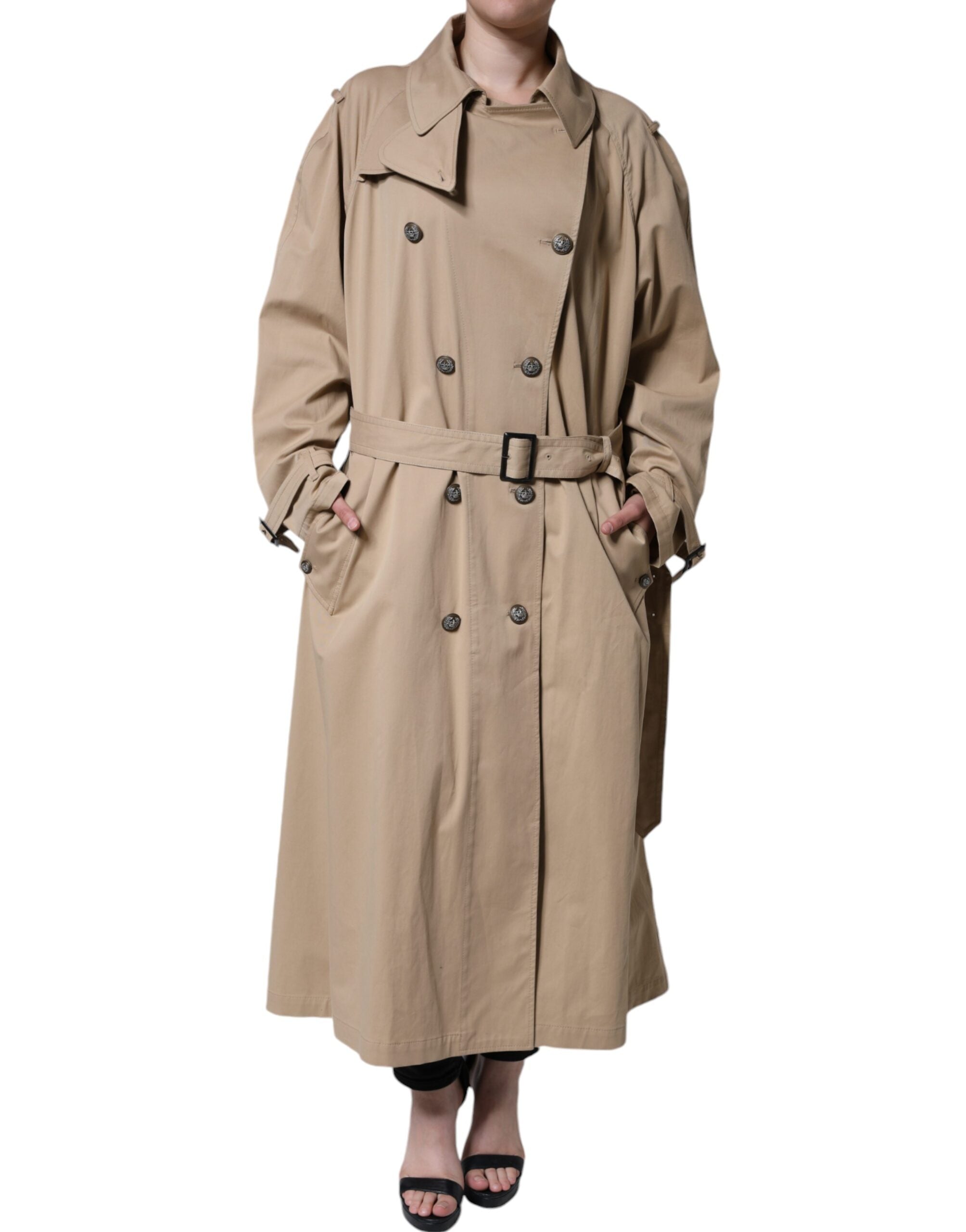 Double-Breasted Cotton Trench Coat — Khaki
