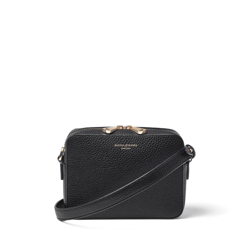 The Camera Crossbody Bag in Black Pebble with Webbing Strap