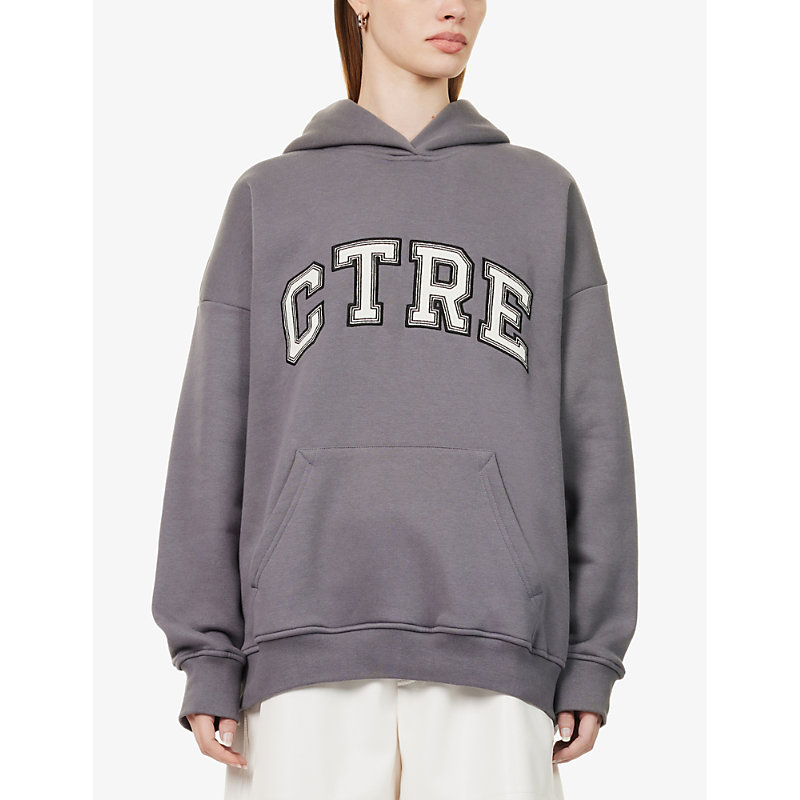 Womens Charcoal Varsity Cotton-jersey Hoody