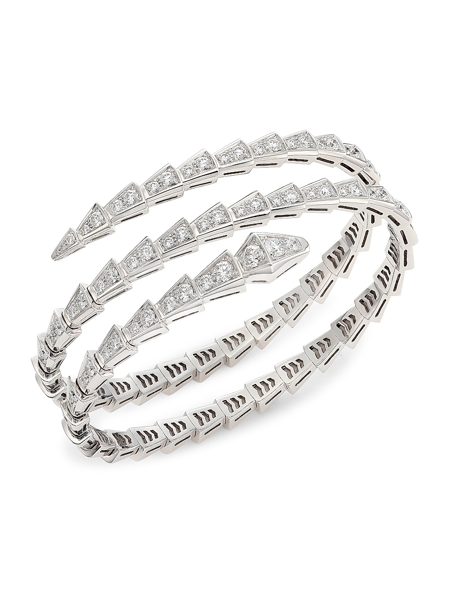 Women's Serpenti Viper 18K White Gold & Pavé Diamond 2-Coil Bangle Bracelet - White Gold