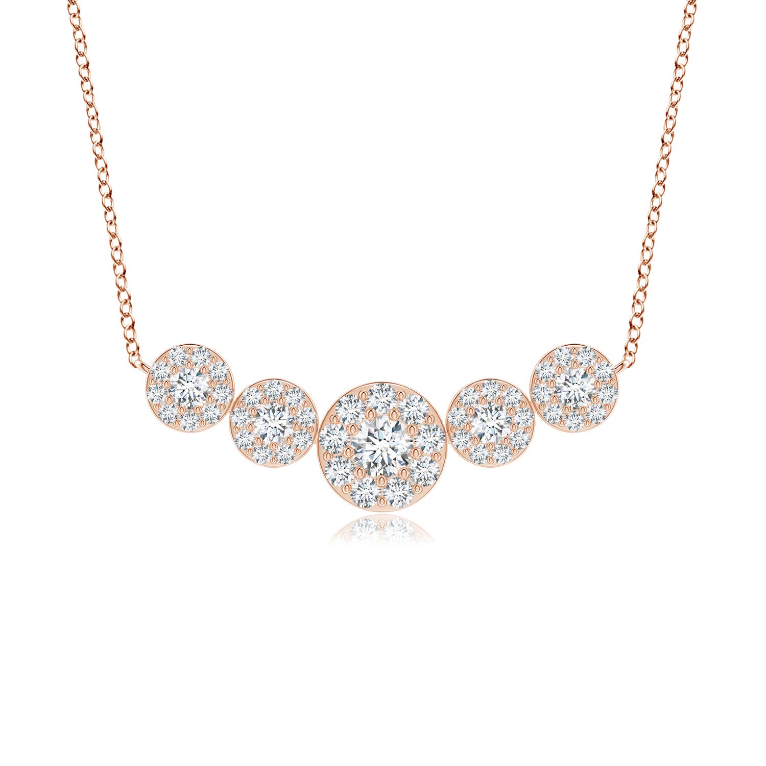 Angara 0.39 Carat Graduated Five Stone Diamond Halo Necklace in 18K Rose Gold