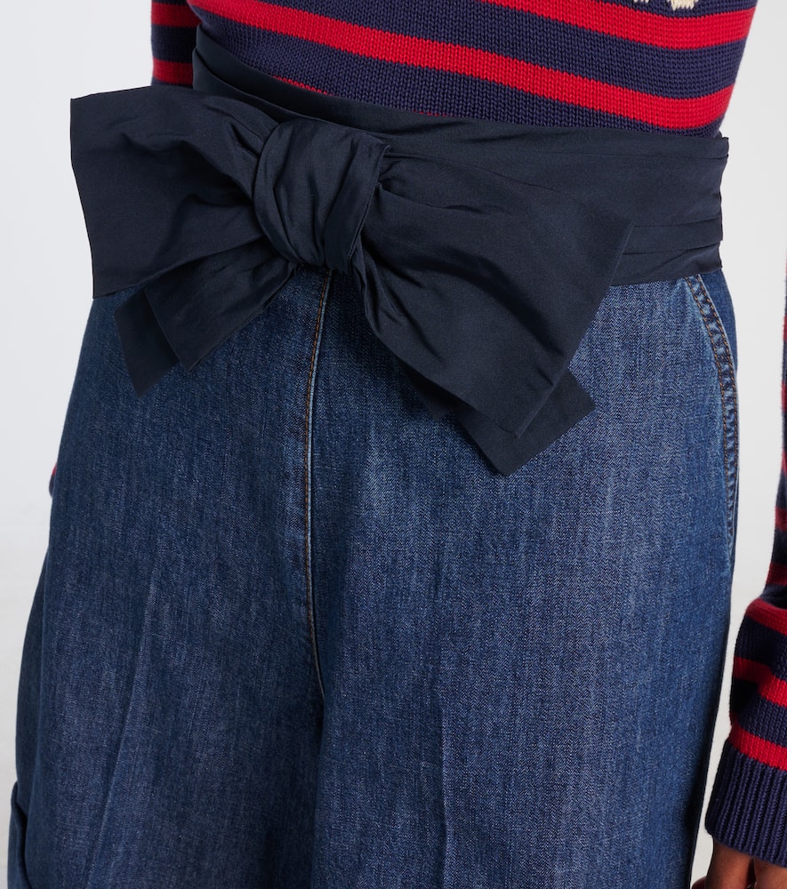 Bow-detail chambray Bermuda shorts