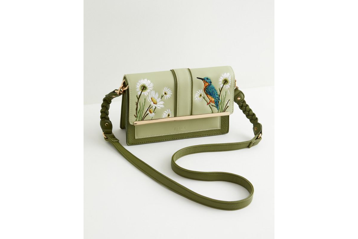 Women's Embroidered Kingfisher Cross Body Bag - Green