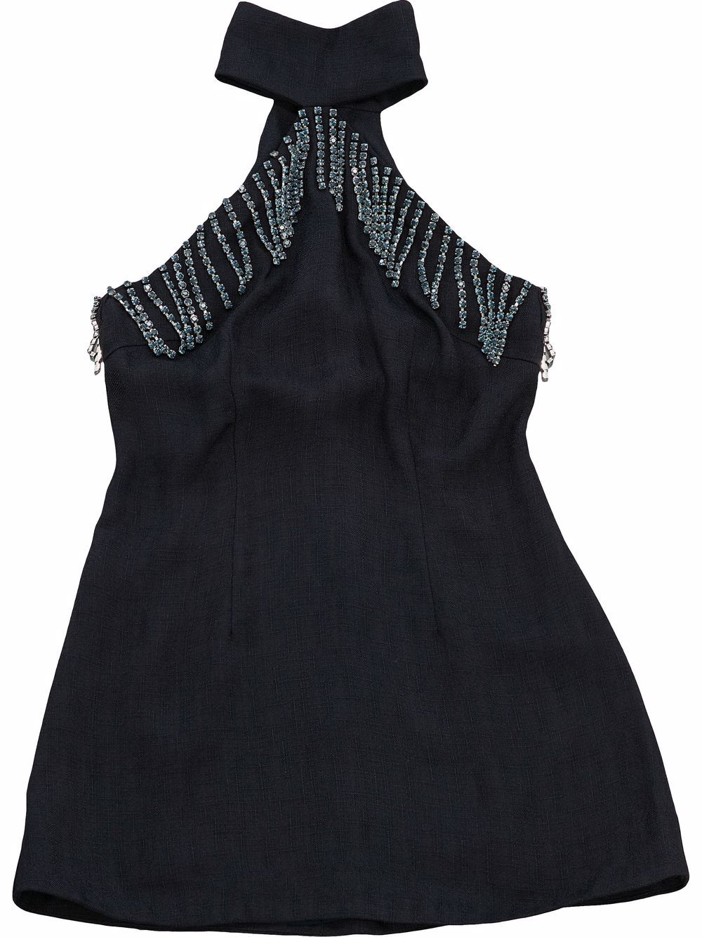 Crystal-trim halterneck dress - Blue