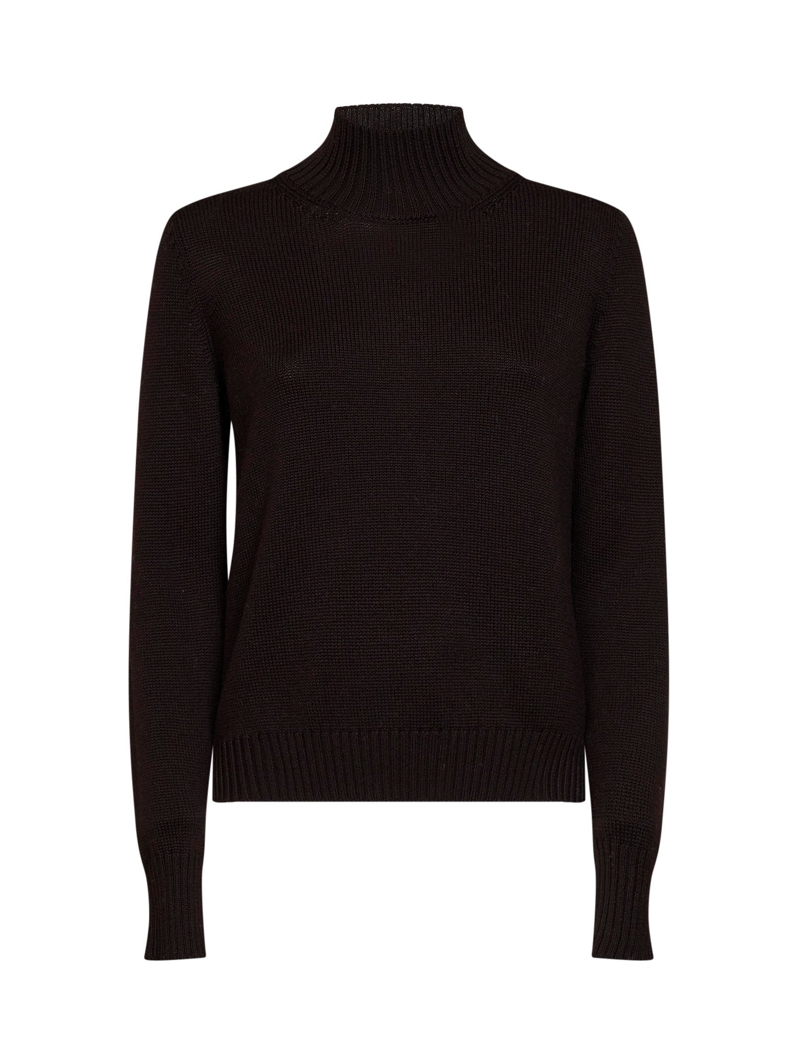 Virgin Wool Mock Neck Sweater — Brown