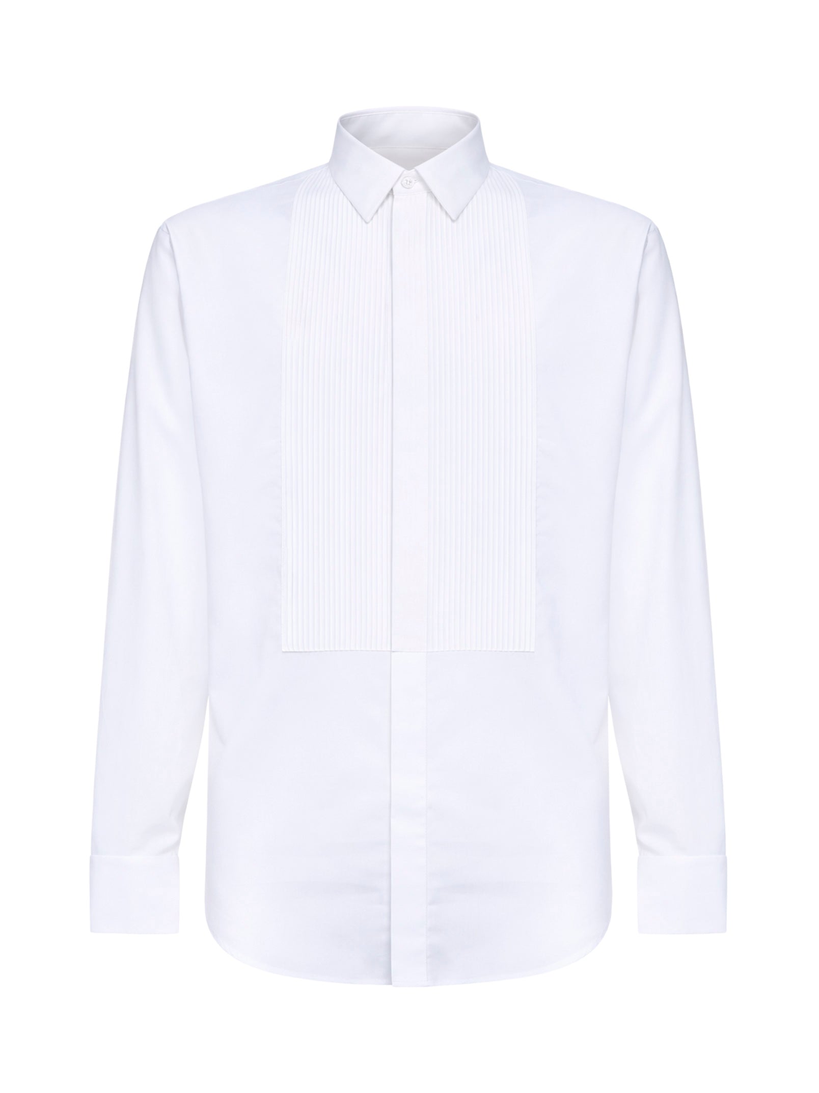 Pleated Plastron Tuxedo Shirt — White